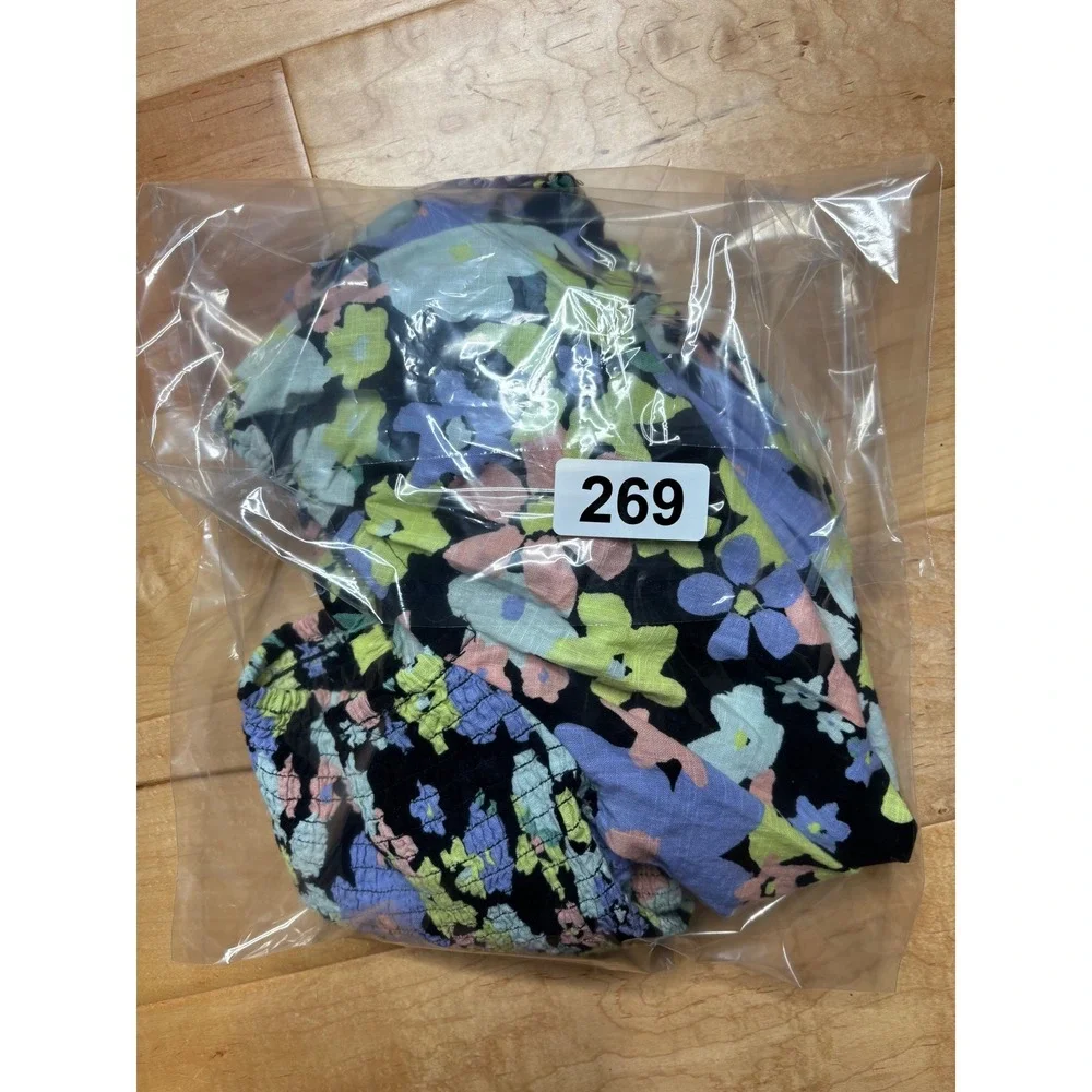 Free People Ariana Printed Cropped Top Women M Multicolor Floral Puff Sleeve